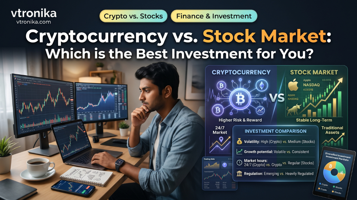 Aspect 1: Underlying Nature and Asset Structure Investing in the stock market means acquiring partial equity ownership in an established, legally incorporated corporation with tangible physical assets, recurring revenue models, balance sheet reserves, and dedicated management teams, whereas cryptocurrency operates as a decentralized cryptographic token secured by distributed blockchain architecture, generating valuation from protocol utility, consensus security, tokenomics supply caps, and algorithmic network participation rather than corporate equity, which fundamentally anchors stocks to intrinsic corporate earnings while leaving crypto prices driven largely by technological adoption curves, macro liquidity, and decentralized market speculation. Aspect 2: Volatility Dynamics and Return Horizons The cryptocurrency landscape exhibits extreme price volatility where individual assets routinely swing by 20% to 50% within brief windows, offering the potential for asymmetric capital expansion while exposing participants to severe drawdowns and total capital loss, whereas broad equity indexes like the S&P 500 historically compound at an average annualized return of approximately 8% to 12% over multi-decade cycles, exhibiting predictable long-term market trends that provide wealth preservation alongside measured capital growth. Aspect 3: Regulatory Oversight, Legal Protections, and Custody Risk Equities trade within strictly monitored national exchanges overseen by statutory authorities requiring quarterly audited financial disclosures to safeguard shareholder transparency, supported by brokerage guarantees such as SIPC insurance protections in the event of institutional insolvency, while digital assets largely inhabit a borderless regulatory environment vulnerable to smart contract vulnerabilities, protocol exploits, and permanent asset forfeiture if private authentication keys or hardware seed phrases are mismanaged, transferring full security and custody responsibility directly to the individual investor. Aspect 4: Trading Windows, Liquidity, and Operational Stress Traditional stock exchanges maintain fixed weekday market sessions and remain closed across weekends and public bank holidays, providing natural structural breaks that encourage long-term portfolio management without requiring constant operational oversight, while cryptocurrency protocols operate 24 hours a day, 7 days a week, and 365 days a year globally, enabling instant liquidity and trading flexibility at any hour while creating continuous volatility exposure that demands disciplined risk management to prevent behavioral burnout.