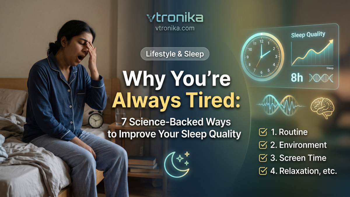 If you wake up feeling drained and exhausted despite spending eight hours in bed, the root issue is rarely the quantity of hours you log, but rather the physiological quality and architecture of your sleep cycles, First, lock in a rigid circadian rhythm by waking up and going to bed at the exact same time every day, including weekends, which synchronizes your central biological clock and trains your brain when to naturally trigger drowsiness, Second, view direct natural sunlight for 10 to 15 minutes immediately after waking up, which halts lingering melatonin production, sets your internal timer for the night ahead, and sharpens daytime alertness, Third, cut off all caffeine intake at least eight to ten hours before heading to bed, because caffeine has an extended biological half-life that relentlessly blocks adenosine receptors and prevents you from slipping into restorative deep slow-wave sleep, Fourth, eliminate artificial blue light exposure from phones, monitors, and overhead LEDs at least an hour before sleep, preventing unnatural light frequencies from tricking your pineal gland into delaying critical melatonin release, Fifth, optimize your bedroom environment for thermal regulation by keeping the room cool around 18°C to 20°C (65°F to 68°F), pitch black, and quiet, which mimics the natural drop in core body temperature required for sustained REM sleep, Sixth, finish your final heavy meal and stop snacking two to three hours before lying down, ensuring your digestive tract can rest instead of forcing elevated heart rates, core body heating, and nocturnal acid reflux, Finally, down-regulate an overstimulated nervous system through progressive muscle relaxation or intentional slow nasal breathing, switching your body out of sympathetic fight-or-flight mode so it can seamlessly transition into deep, restorative recovery.