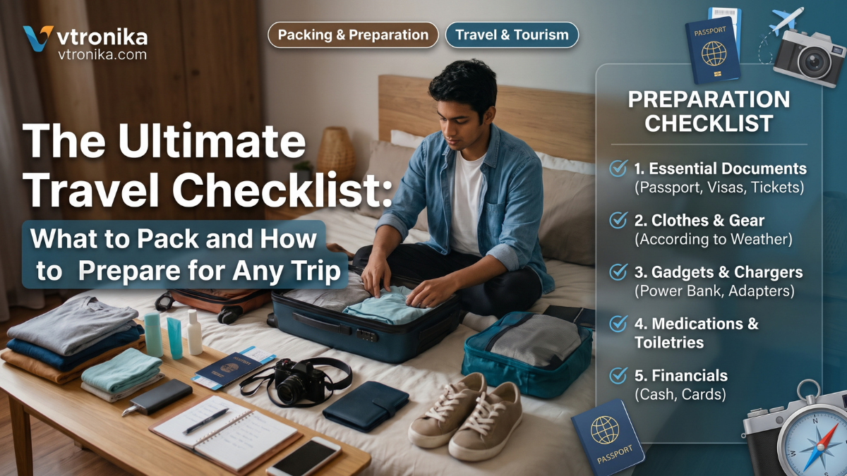 Check that your passport has at least six months of validity remaining from your planned return date, print physical hard copies of your visa documents, flight confirmations, and hotel vouchers while keeping encrypted digital PDF copies on your phone and cloud storage, notify your bank and credit card issuers about your upcoming international travel window to prevent automated fraud freezes, secure comprehensive travel medical insurance with repatriation coverage, carry a reserve of physical local currency tucked into a secondary pocket for emergency transit expenses, store your emergency contact contacts offline, and organize all passports, boarding cards, and identity certificates inside a water-resistant, RFID-blocking travel neck pouch or wallet kept strictly within your carry-on luggage.Review the extended weather forecast for your destination before selecting clothing, choose neutral-colored, moisture-wicking, wrinkle-resistant fabrics that you can mix and match to form multiple outfits from minimal pieces, roll each garment tightly instead of folding flat to maximize suitcase space and eliminate fabric creases, compress your tops, bottoms, and undergarments into separate double-zipper packing cubes to keep your luggage organized, pack a lightweight waterproof windbreaker or packable down jacket for shifting evening temperatures, wear your bulkiest walking shoes and outer jacket on the flight to save luggage weight, pack one reliable pair of supportive walking sneakers alongside a smart-casual pair, and pack for no more than seven days of wear regardless of the trip's overall duration by utilizing hotel sinks or local laundromats.Decant all liquid toiletries, body washes, and lotions into clear, TSA-compliant bottles under 100 milliliters, stow them inside a leakproof, transparent zip-top pouch to prevent messy cabin pressure leaks across your wardrobe, pack a travel toothbrush, compact mineral sunscreen, lip balm, and personal hygiene essentials, assemble a compact first-aid kit containing pain relievers, fever reducers, anti-diarrheal tablets, motion sickness remedies, antihistamines, rehydration salts, blister pads, and antiseptic wipes, pack any vital prescription medications in their original pharmacy-labeled bottles alongside an official doctor's note, and store all prescription treatments safely in your personal backpack rather than checked baggage to protect against luggage loss.Pack a flight-approved, high-capacity 20,000mAh portable power bank with fast-charging USB-C Power Delivery inside your personal carry-on bag, carry an all-in-one universal travel adapter featuring integrated USB-C and USB-A charging ports, keep all device cables, dongles, and charging bricks organized in a compact electronics tech organizer pouch, download offline Google Maps and localized translation files to your phone before boarding your departure flight, install an international eSIM profile or order a local data plan ahead of arrival for immediate mobile data, bring noise-canceling headphones to reduce cabin engine fatigue, and pack all delicate gadgets, laptops, lenses, and camera bodies securely in your personal item under the seat.